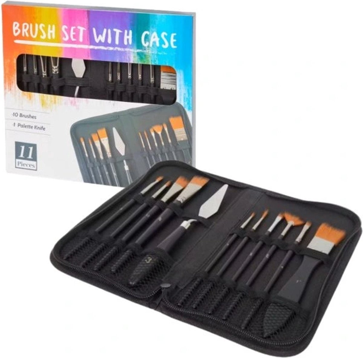 Penseel Set Met Etui - Penseel Set 11 Stuk Met Etui - Voor Acryl- en Aquarelverf